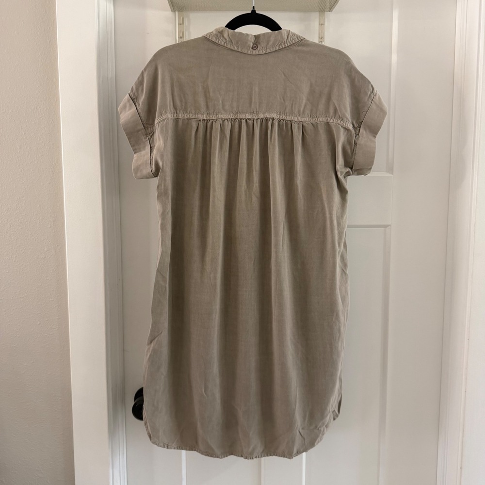 Cloth & Stone Womens Tencel Button Down Shirt Dress Taupe Grey Small Minimalist - Picture 2 of 7